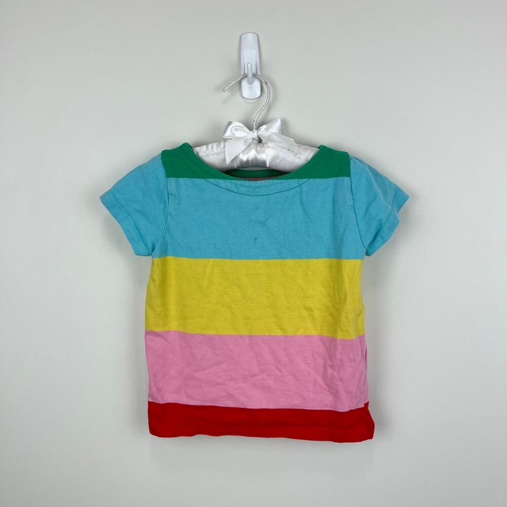 Mini Boden Chunky Rainbow Striped Short Sleeve Breton Tee Shirt 3-4